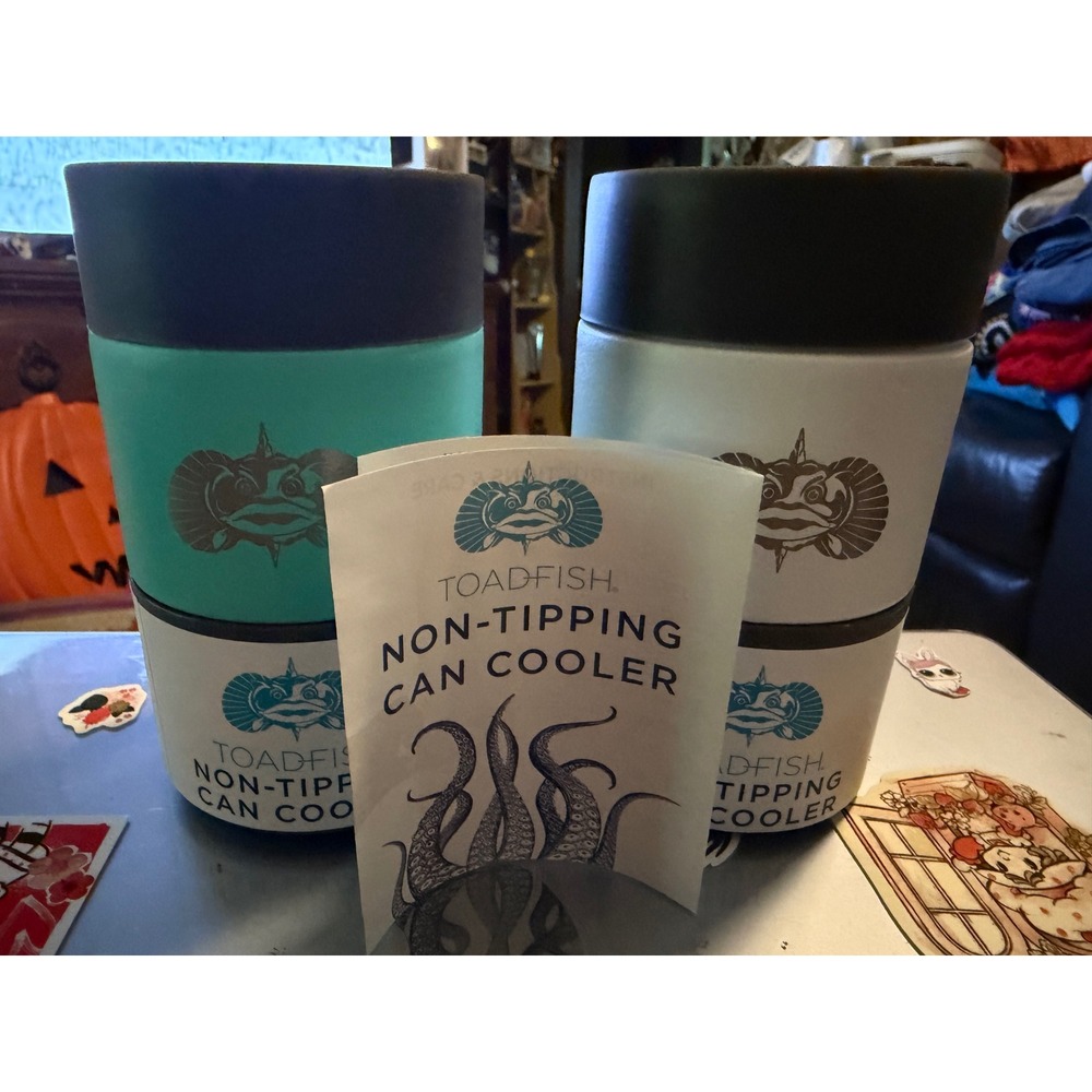Toadfish Non-Tipping Can Cooler Set of 2 Teal White Stainless Steel SmartGrip